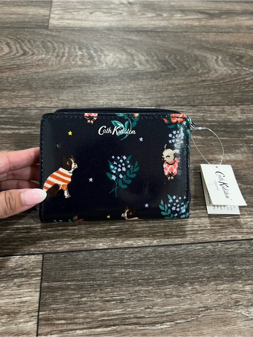 Cath Kidston Navy Slim Pocket Purse ‘Best Friends’ Zip Bifold Wallet NWT